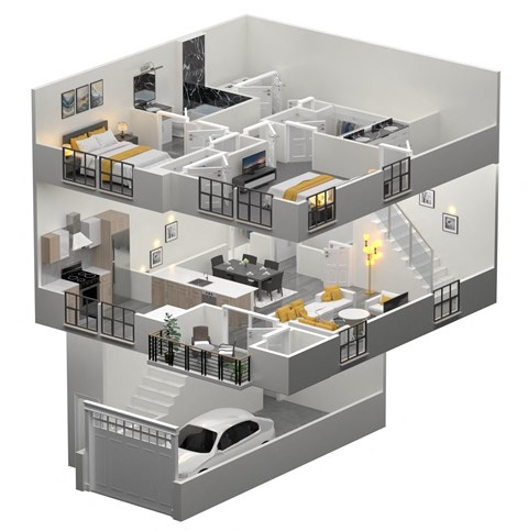 Floor plan for 2 beds, 2.5 baths, 1277 sqft
